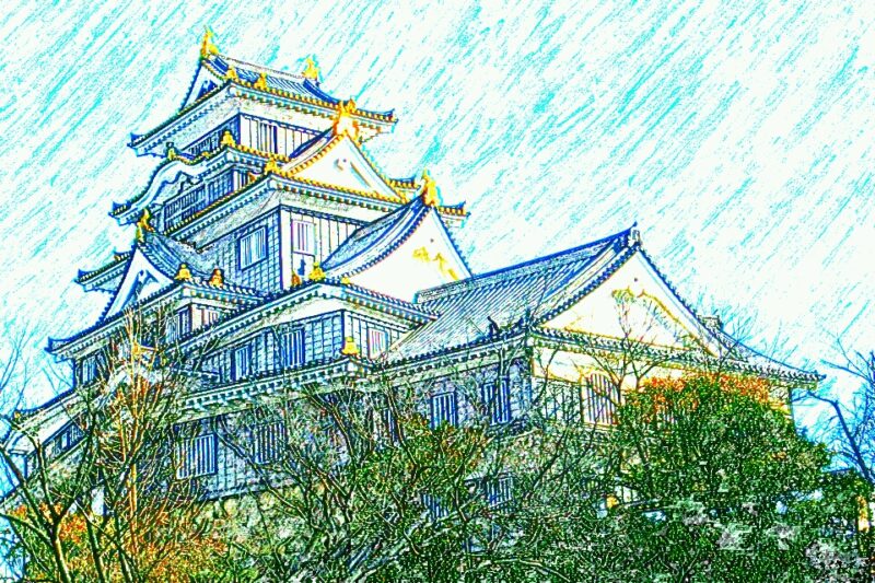 220630岡山城（日本100名城No.70）お城のスケッチ（Japanese castle sketch）