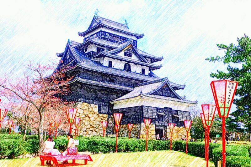 220814松江城（日本100名城No.64）フォトスケッチゆらゆら ）お城のスケッチ（Japanese castle sketch）