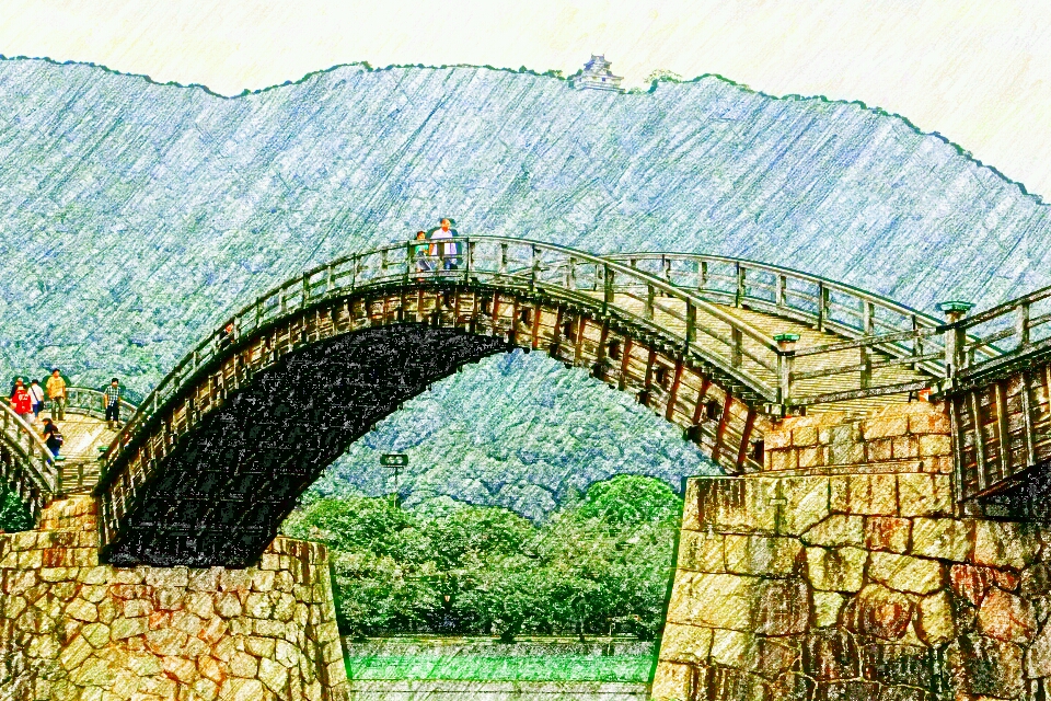220808岩国城（日本100名城No.74）お城のスケッチ（Japanese castle sketch）　　　