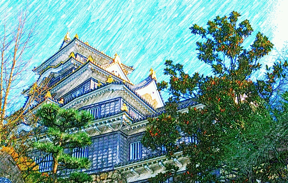 220926岡山城（日本100名城No.70）お城のスケッチ（Japanese castle sketch）